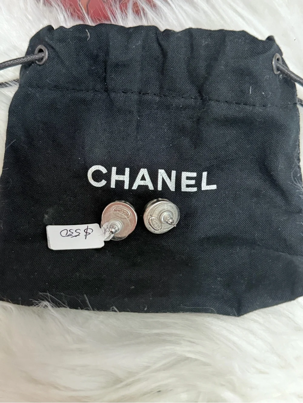 CHANEL CC CRYSTAL BLACK RESIN BALL STUD EARRINGS